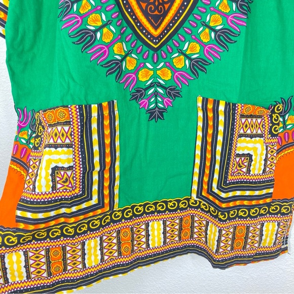 Dashiki Shirt African Print Large Green Short Sleeves Unisex top Festival - Picture 8 of 13